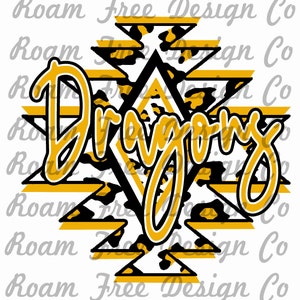 Yellow Black Dragons Aztec Cheetah Print Design (PNG Digital Download)
