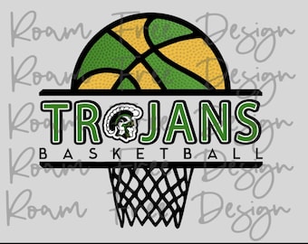 Green and Yellow Trojan Mascot Basketball Print (PNG Digital Download)