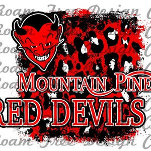 May include: Red and black graphic design with a red devil head and the text "Mountain Pine Red Devils".