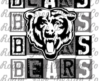 Bears Mascot PNG: Black, White & Gray Rubber Stamp Design (Digital Download)