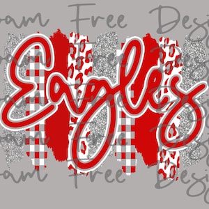 Eagles Cheetah Brush Strokes PNG: Red & Gray Glitter Design (Digital Download)