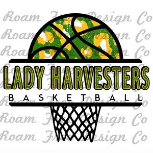 Lady Harvesters Basketball Cheetah Mascot: Green and Gold PNG (Digital Download)