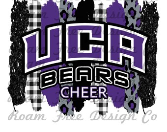 UCA Bears Cheer Brush Strokes PNG: Purple Cheetah Print (Digital Download)