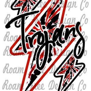 Red and Black Tie Dye Lightening Bolt Trojans Mascot | Red and Black | Tie Dye Print | PNG  | School Spirit | HTV | Trojans | Red  |
