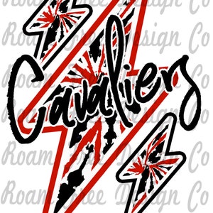 Red & Black Tie Dye Cavaliers Mascot - Lightning Bolt PNG (Digital Download)