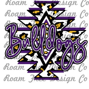 Purple and Yellow Bulldogs Aztec Cheetah Design | Cheetah Print | Leopard Print | PNG | Aztec | School Mascot | Aztec | School |