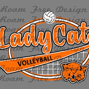 Lady Cats Orange and Black Volleyball | Orange and Black | Cheetah Print | Lady Cat Print| PNG  | School Spirit | HTV | Volleyball |