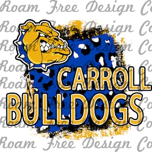 Carroll Bulldogs Yellow and Blue Cheetah Mascot | Blue and Yellow | Cheetah Print | Leopard Print| PNG  | School Spirit | HTV | Bulldogs