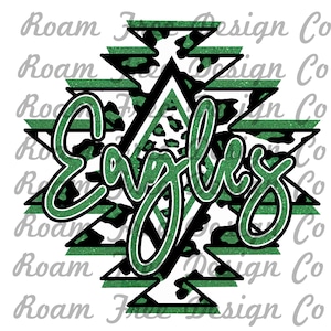 Eagles Kelly Green Glitter White and Black Aztec Cheetah Design | Cheetah Print | Leopard Print | PNG | Aztec | School Mascot | School |
