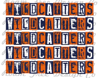 Wildcatters Mascot PNG: Navy Blue and Orange Rubber Stamp Design (Digital Download)