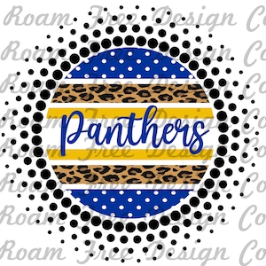 Panther Blau Gelb und Cheetah Circle Burst Design | Blau und Gelb | PNG | Glitter Dot Kreis PNG | Panther | Schulgeist | Blau |