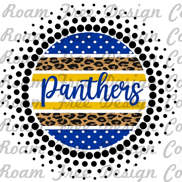 Panthers Blue Yellow and Cheetah Circle Burst Design | Blue and Yellow | PNG | Glitter Dot Circle PNG | Panthers | School Spirit | Blue |