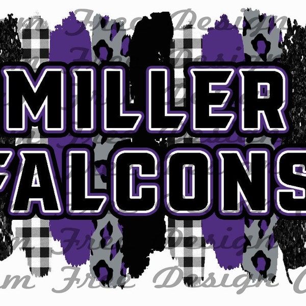 Miller Falcons Black Gray and Purple Brush Strokes | Cheetah Print | PNG | Custom | Spirit Wear | School | Brush Stroke | Cheetah |