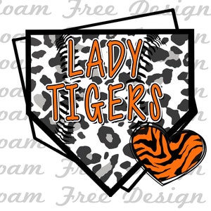Lady Tigers Softball - Cheetah Leopard Print Heart Design (PNG Digital Download)