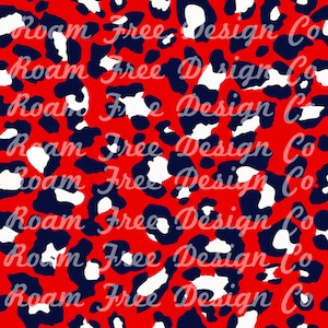 Red, Navy and White Cheetah Print Background | Red | Cheetah Print | Leopard Print| PNG Digital Background  | Navy | White |