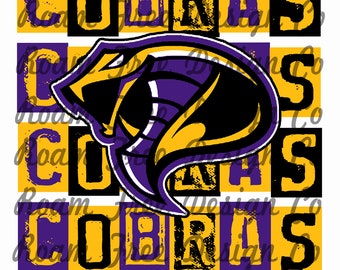 Cobras Rubber Stamp Design | Rubber Stamp Print | HTV | PNG | Purple | School Mascot | Yellow | School | Cobras | Mascot | HTV |