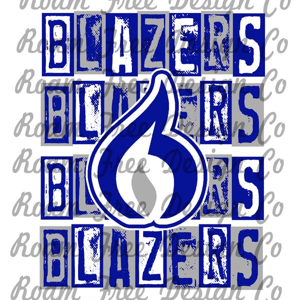 Blazers Blue and Silver Rubber Stamp Design | Rubber Stamp Print | PNG | Blazers | School Mascot | Black | School | Mascot | HTV | Blue |