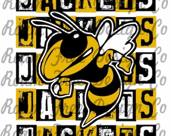 Jackets Mascot PNG: Black and Gold Rubber Stamp Design (Digital Download)