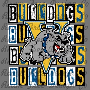 Bulldogs Mascot Rubber Stamp Design: Blue and Gold (PNG Digital Download)