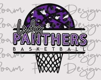 Lady Panthers Basketball Mascot: Purple Cheetah Basketball (PNG Digital Download)