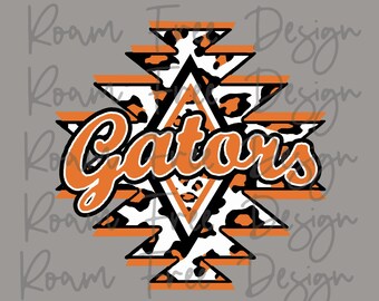 Gators Aztec Cheetah Print PNG: Orange & Black School Mascot (Digital Download)