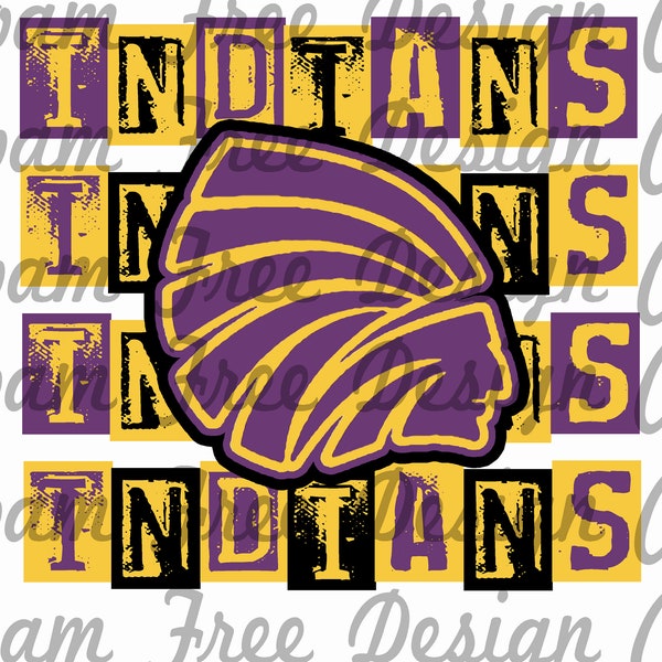 Carlyle Indians Rubber Stamp Design | Rubber Stamp Print | HTV | PNG | Purple | School Mascot | Yellow | School | Indians | Mascot | HTV |