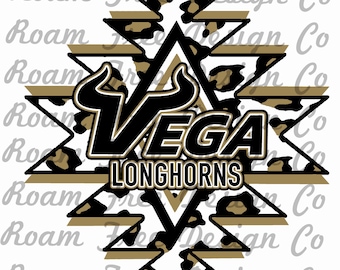 Vega Longhorns Mascot: Aztec Leopard Print Design (PNG Digital Download)