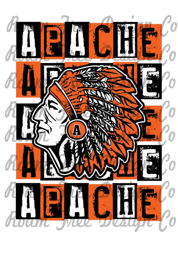 Apache Mascot Rubber Stamp Design: Orange & Black (PNG Digital Download)