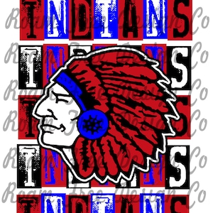 Indians Mascot Rubber Stamp Design: Blue and Red (Digital Download)