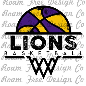 Distressed Lions Purple and Yellow Basketball Lions Mascot | Yellow and Purple| Basketball | PNG  | School Spirit | HTV | Lions |
