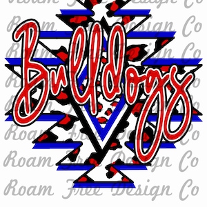 Bulldogs Aztec Cheetah Print: Red and Blue Mascot (PNG Digital Download)
