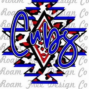 Cubs Red and Blue Aztec Leopard Print Design (PNG Digital Download)