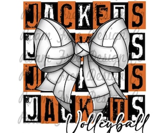 Jackets Volleyball Stamp Design: Orange and Black Mascot (PNG Digital Download