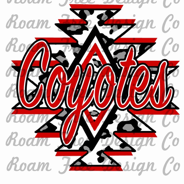 Coyotes Aztec Cheetah Red & Gray Design | Leopard Print | PNG | Aztec | Leopard Print Aztec PNG | School Mascot | Aztec | School |