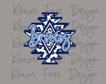 Carolina Blue Broncos Cheetah Aztec Design PNG (Digital Download)