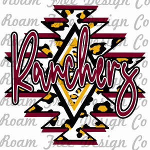 Ranchers Maroon and Athletic Gold Aztec Cheetah Design | Cheetah Print | PNG | Aztec | Leopard Print Aztec PNG | School Mascot | School |