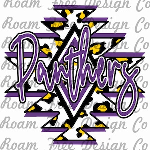 Panthers Purple and Athletic Gold Aztec Cheetah Design | Cheetah Print | PNG | Aztec | Leopard Print Aztec PNG | School Mascot | School |