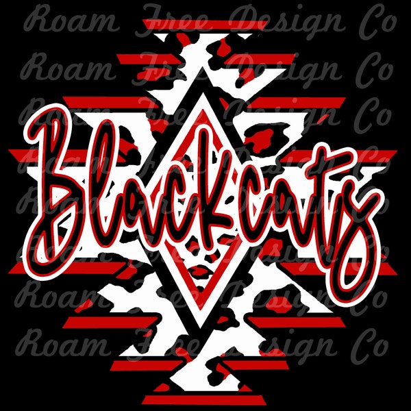 Aztec Cheetah Black and Red Blackcats Design | Cheetah Print | Leopard Print | PNG | Aztec | School Mascot | Aztec | School | Black |