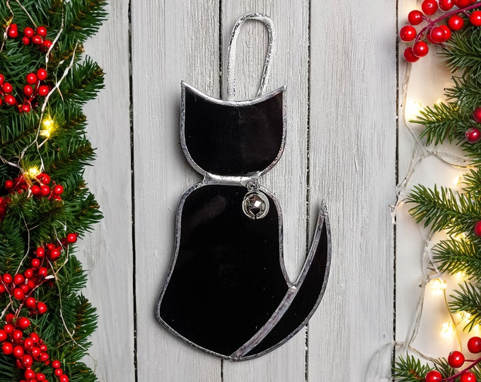 Black Cat Ornament, Christmas Tree, Stained Glass, Pet Loss, New Cat ...