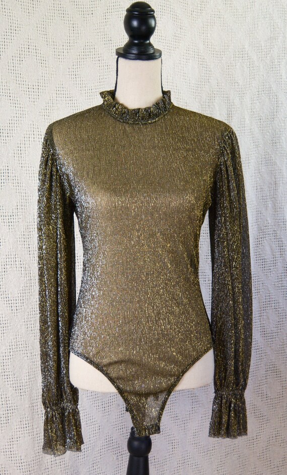 Vintage 1990s Sheer Gold Ruffle Edge Leotard