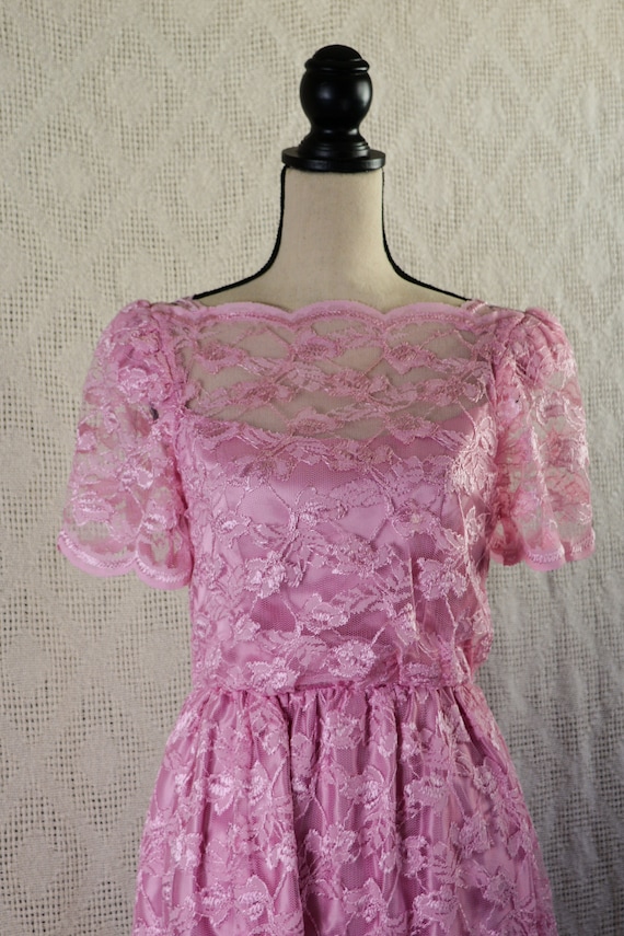 Vintage 1980's Pink Lace Formal Dress