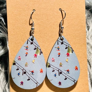 Teardrop Double Sided Earrings - Ski / Snowboard Design