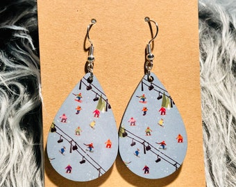 Teardrop Double Sided Earrings - Ski / Snowboard Design