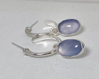 Sterling Silver Dangle Earrings , Blue Chalcedony Gemstone Earrings, Gift for Her