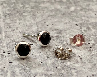 Black Onyx Stud Earrings / Sterling Silver Earrings / Gift / 5mm Gemstone