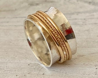 Sterling Silver Spinner Ring,14k gold filled Fidget Ring, Meditation Ring, Gift