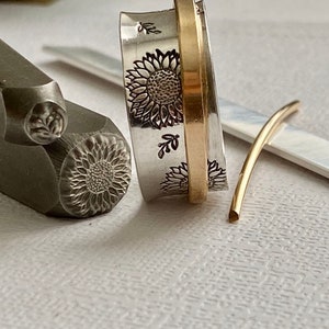 Sunflower Spinner Ring, Silver Fidget Spinner Ring, Anxiety Ring Spinner, Handmade Gift for Her