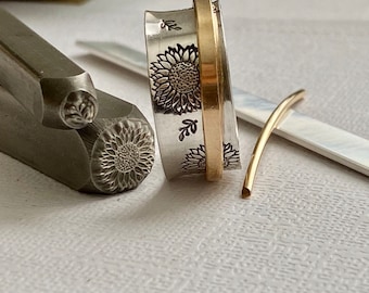 Sunflower Spinner Ring: Argentium Silver & 14K Gold Fidget Ring