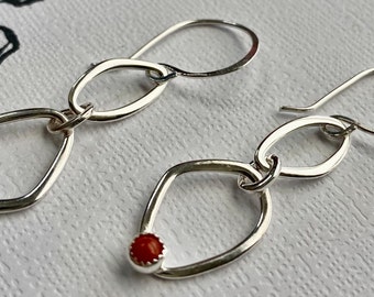 Bamboo Coral Gemstone earrings Sterling Silver, Simple Everyday Earrings, Hoop Earrings, Modern Dangle Earrings, Minimalist gift for her