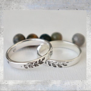 Sterling Silver Stacking Ring, Floral Stamped Thumb Ring for Women, Gift, Minimalist Jewelry